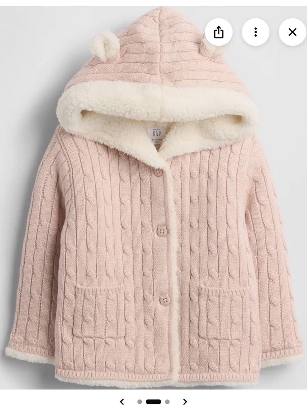 GAP Girls Light Pink Cable-Knit Hooded Jacket with Cream Sherpa Trim